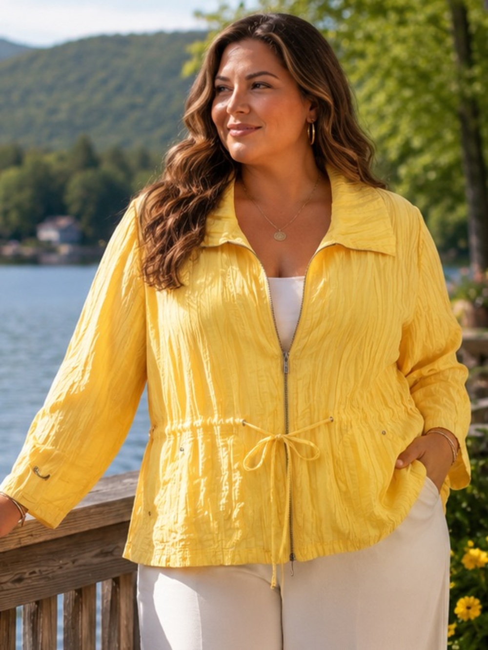 HEARTS OF PALM Yellow Zip-Front Lightweight Jacket 24W